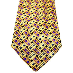 XMI for Nordstrom Tie Men 58 in Silk Gold Weave Purple Forest Green Diamond Wide